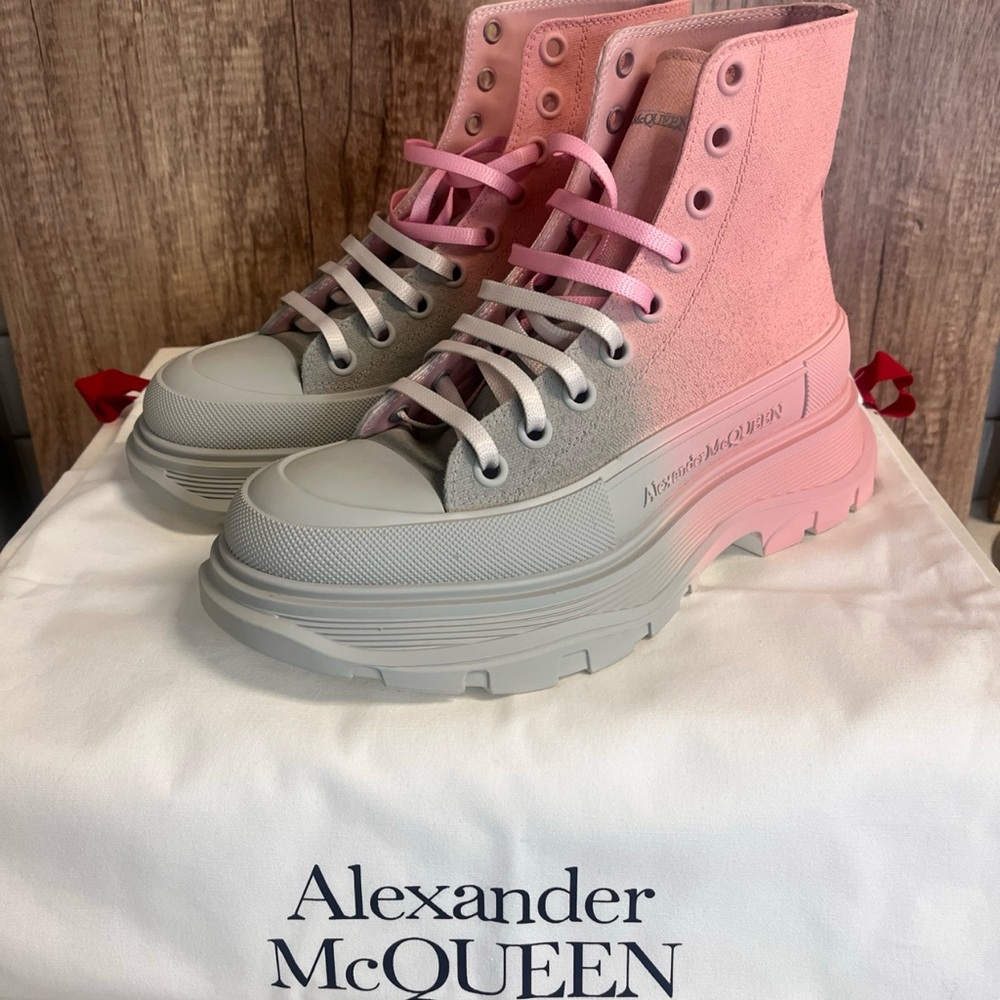 Alexander McQueen Pink and Gray Women's High-Top Sneakers Size38